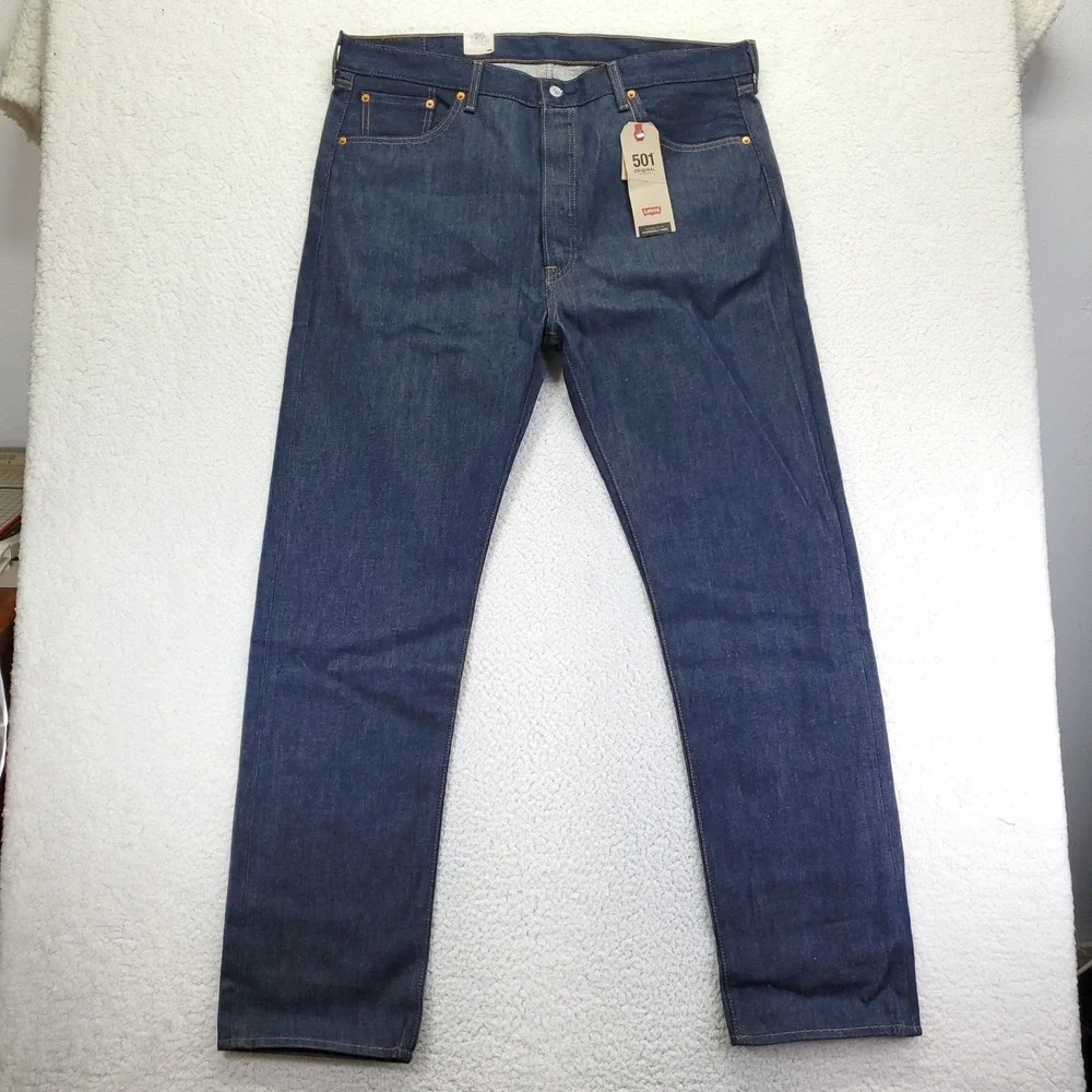 Levis 501 Original Mens Jeans 40x36 Dark Indigo Shrink Fit Button Fly 00501-0000